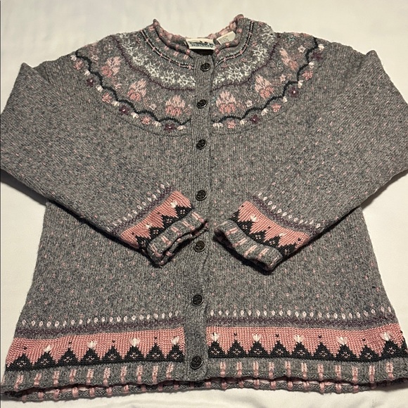 Northern Reflections Gray and Pink Cardigan - Picture 1 of 5